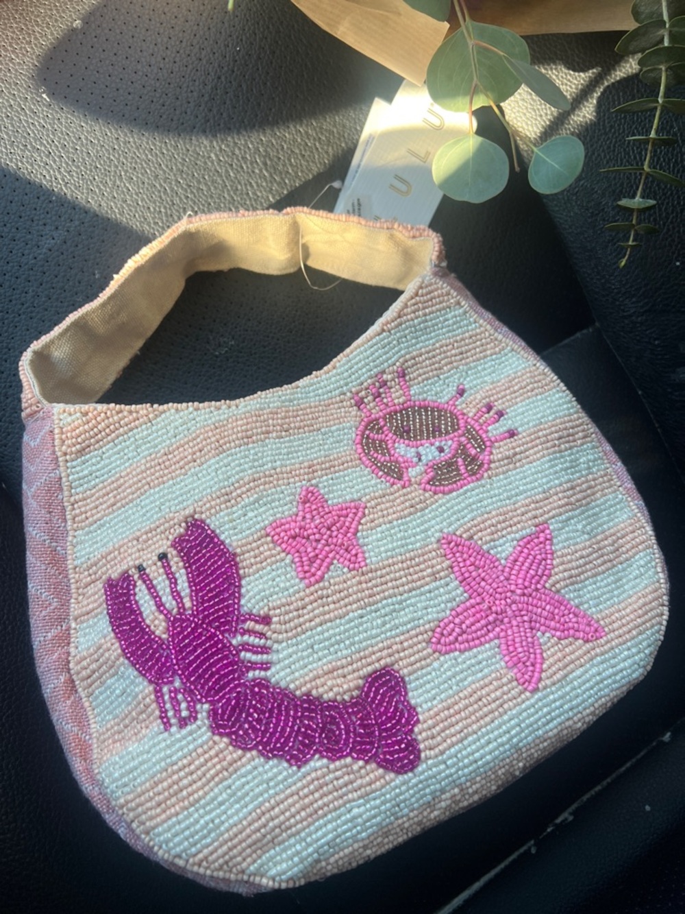 Beaded Pink & White Striped Sea Life Shoulder Bag